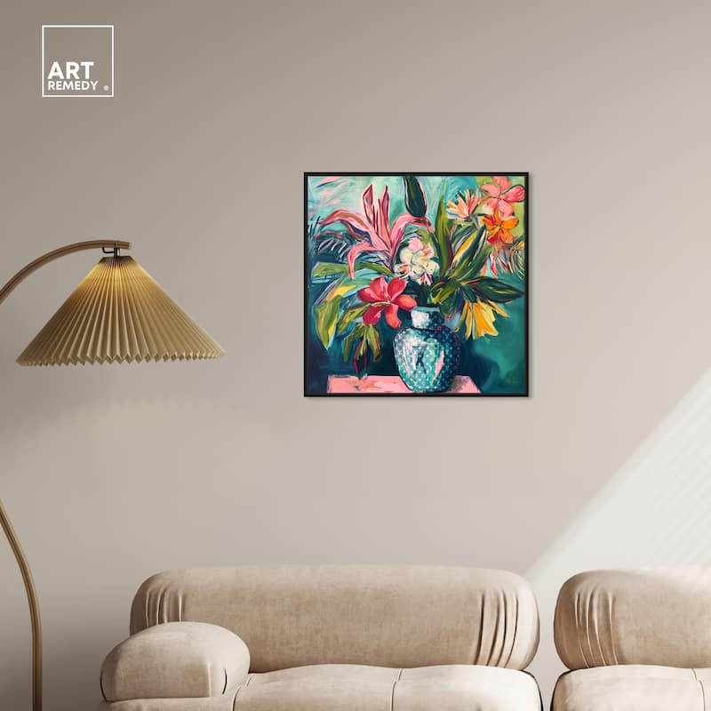 Art Remedy Vase Of Tropical Flowers Framed Flowers In Vase Paintings