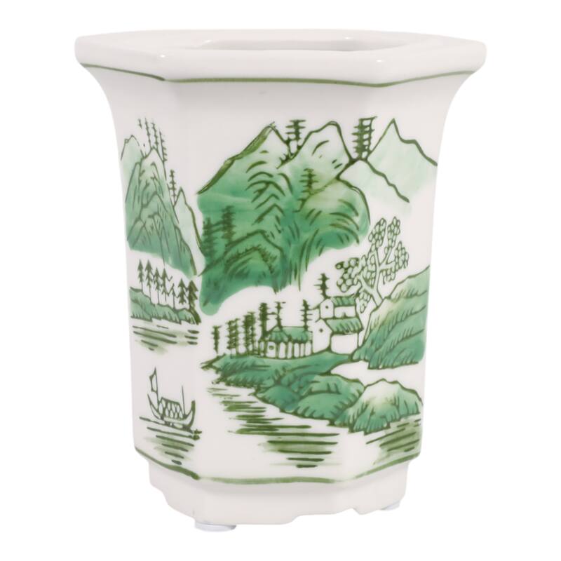 Modern Chinoiserie Ceramic Candle - Sage and Eucalyptus Scented