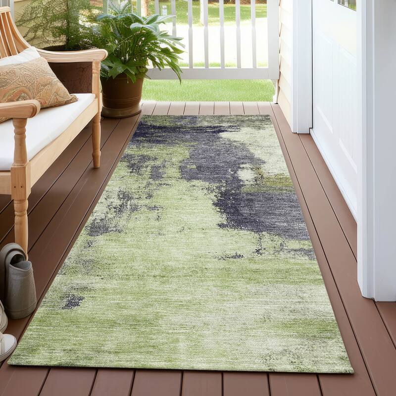 Machine Washable Indoor/ Outdoor Contemporary Abstract Chantille Rug