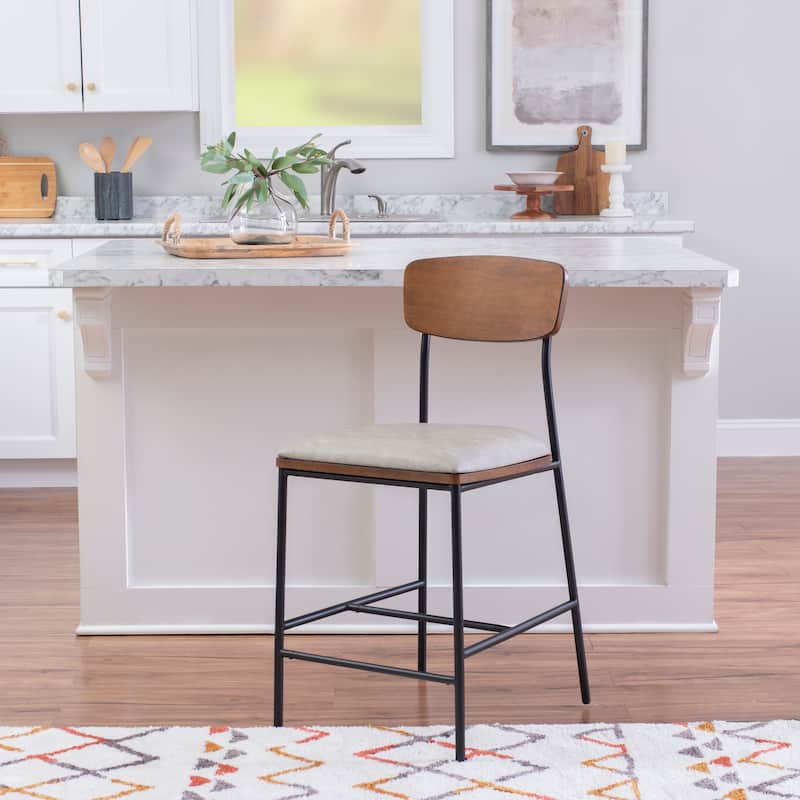 Lowrey Metal Faux Leather 25-Inch Counter Stool - Cream