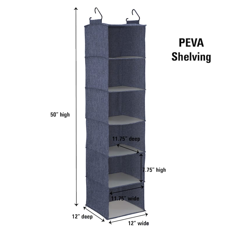 Household Essentials Hanging Cotton Blend Closet Organizer with 6 Shelves - 12.0"L x 12.0"W x 48.0"H