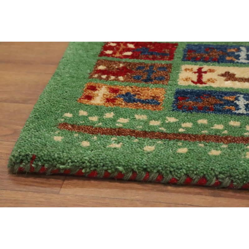 Hand Knotted Oriental 100% Wool Carpet Tribal Animal Pictorial Green Gabbeh Area Rug - 1' 4'' X 1' 4''