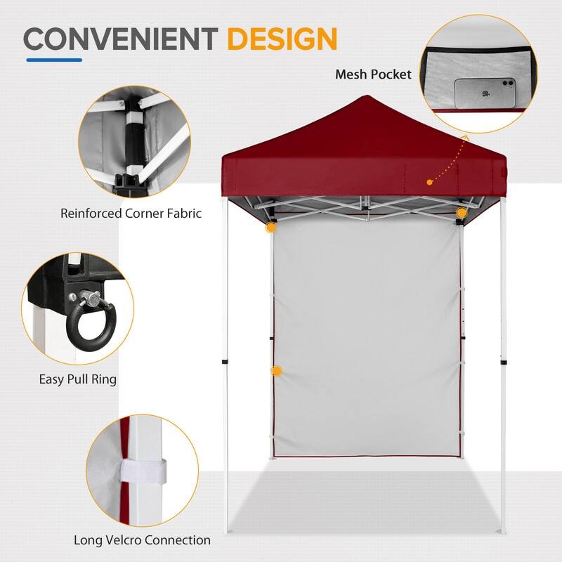 EAGLE PEAK Pop up Canopy 5x5, Outdoor Portable Canopy Tent with One Removable Sunwall, Carry Bag Included, Burgundy