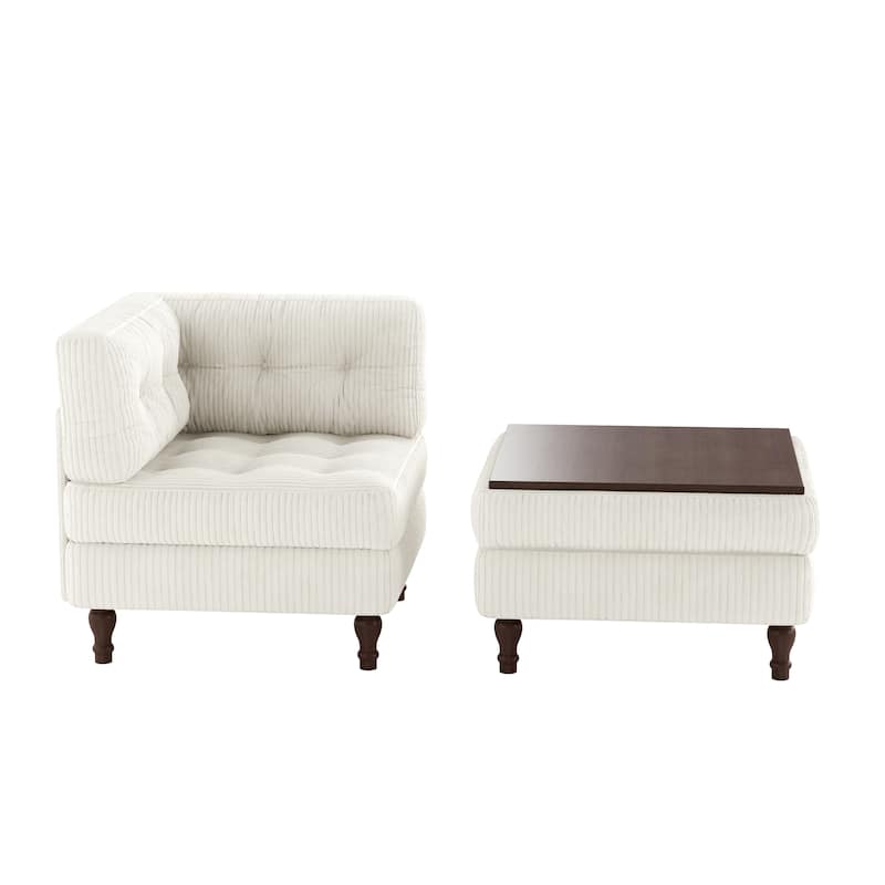 Corduroy Tufted Accent Chair Armchair and Ottoman Set