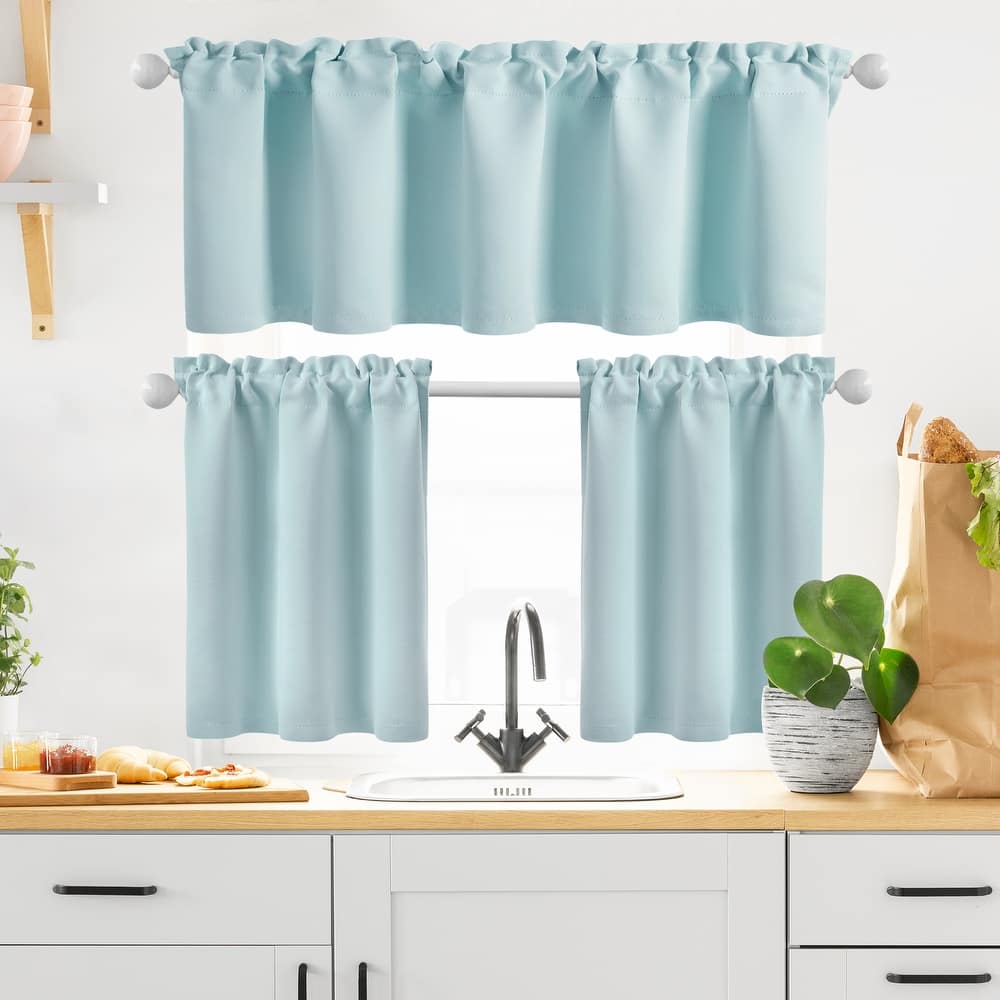 Rod Pocket Kitchen Curtain Valance and Tiers Set