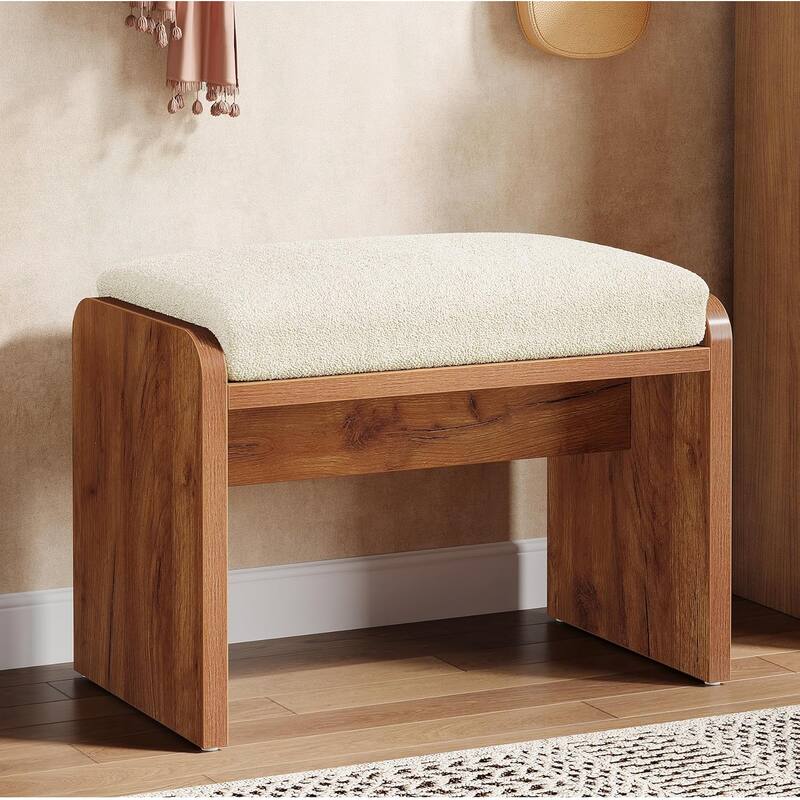 Entryway Bench, Upholstered Shoe Stool with Removable Cushion, H-Shaped Wooden Ottoman