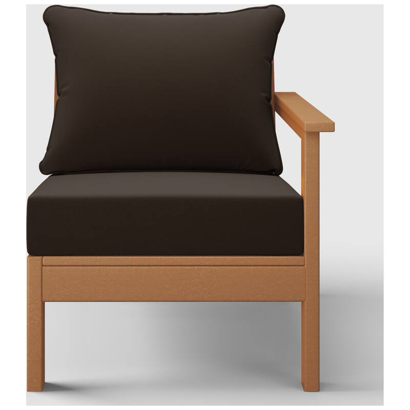 Birchwood All Weather HDPE Outdoor Patio Deep Seating Teak Right Arm Facing Chair With Cushions (1-Piece)