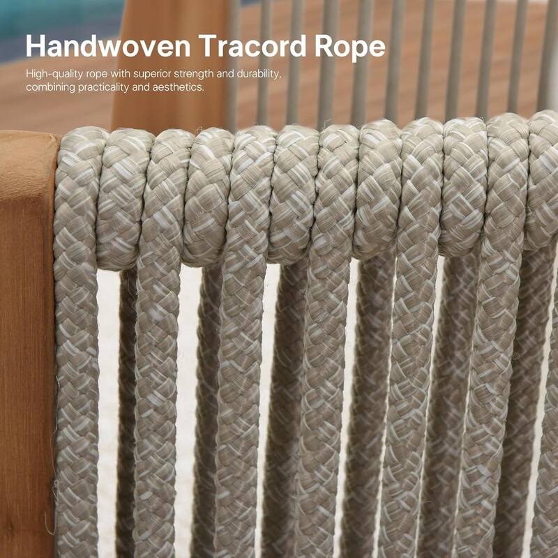 PURPLE LEAF Khaki Olefin Patio Chaise Lounge Chair with Teak Armrests Outdoor Upholstered for Deck Garden Courtyard Porch