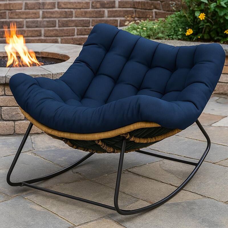 Oversized Outdoor Rocking Papasan Chair with Cushion - Navy Blue