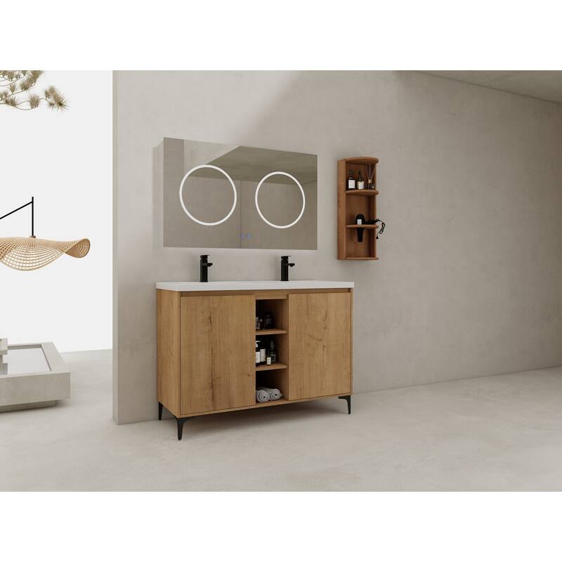 48" Freestanding Bathroom Vanity With Double Sink and Storage Rack, Soft Close Doors