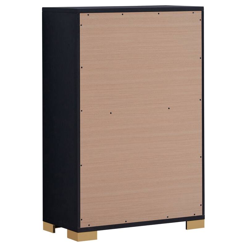 Dex 50 Inch Tall Dresser Chest, 5 Drawers with Vertical Gold Handles, Black