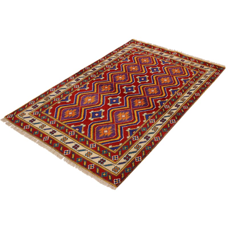Bohemian Balochi Hancock Red/Beige Hand Knotted Wool Rug - 3'5'' x 4'10''