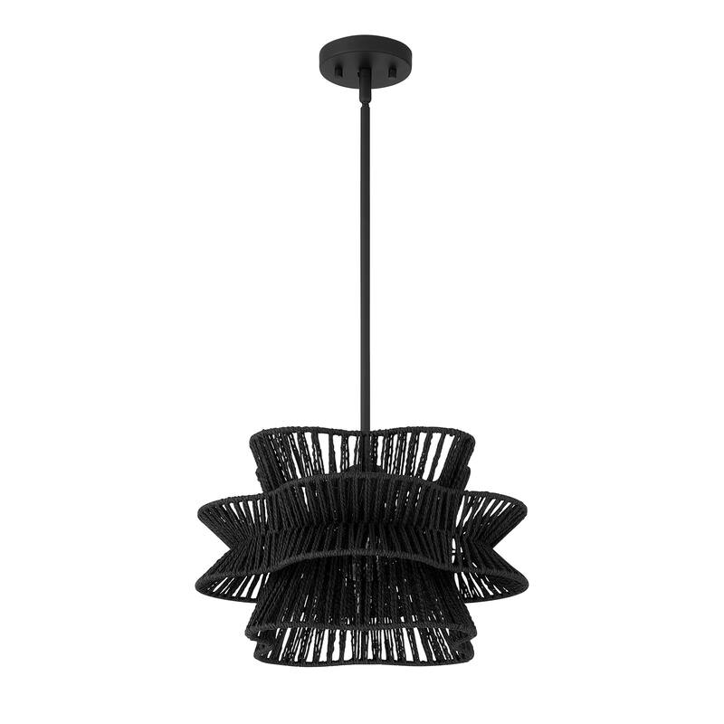 Acroma 1-light Farmhouse Coastal Woven Chandelier for Dining Room - 16'' D * 61'' H - Matte Black
