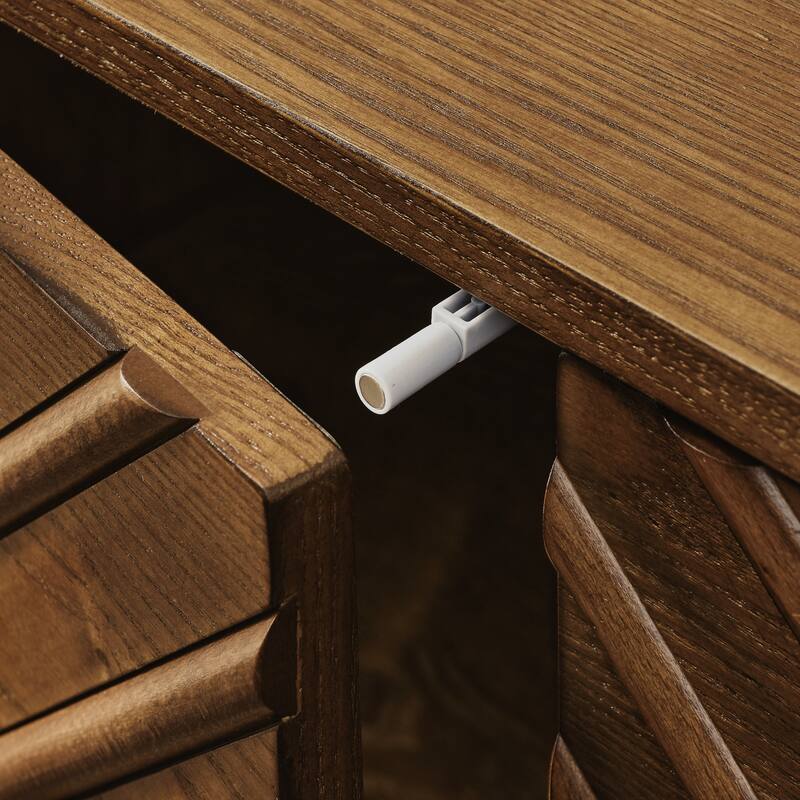 Buffet Cabinet with Storage, Farmhouse Fluted Sideboard with Geometric Pattern & Adjustable Shelves