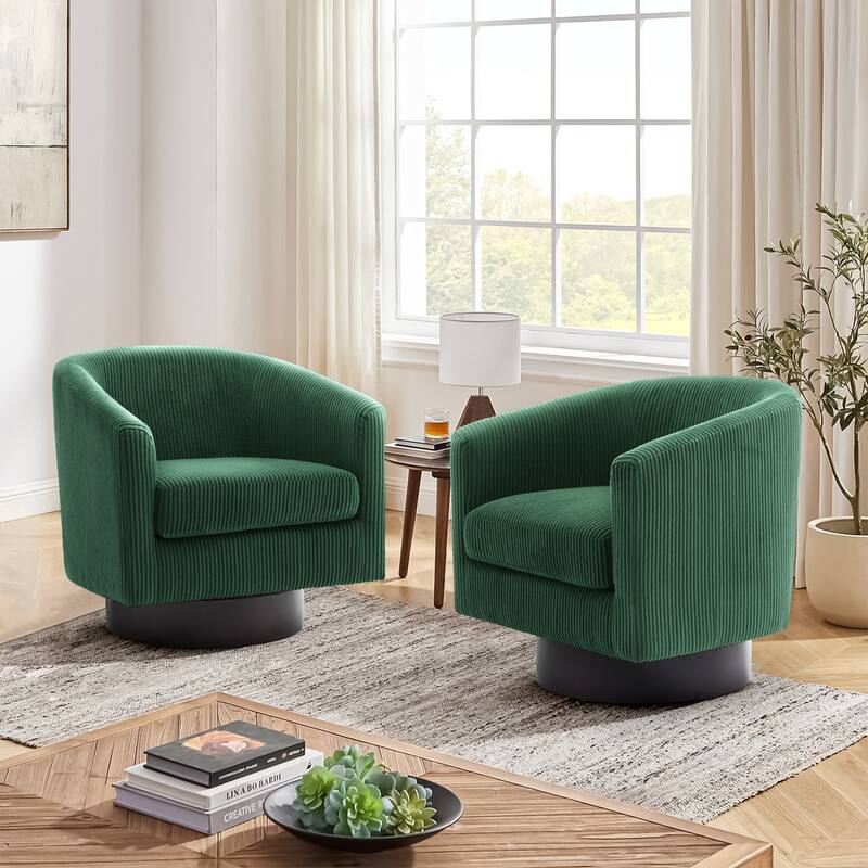 2 Set 360° Swivel Corduroy Accent Chairs Barrel Armchairs