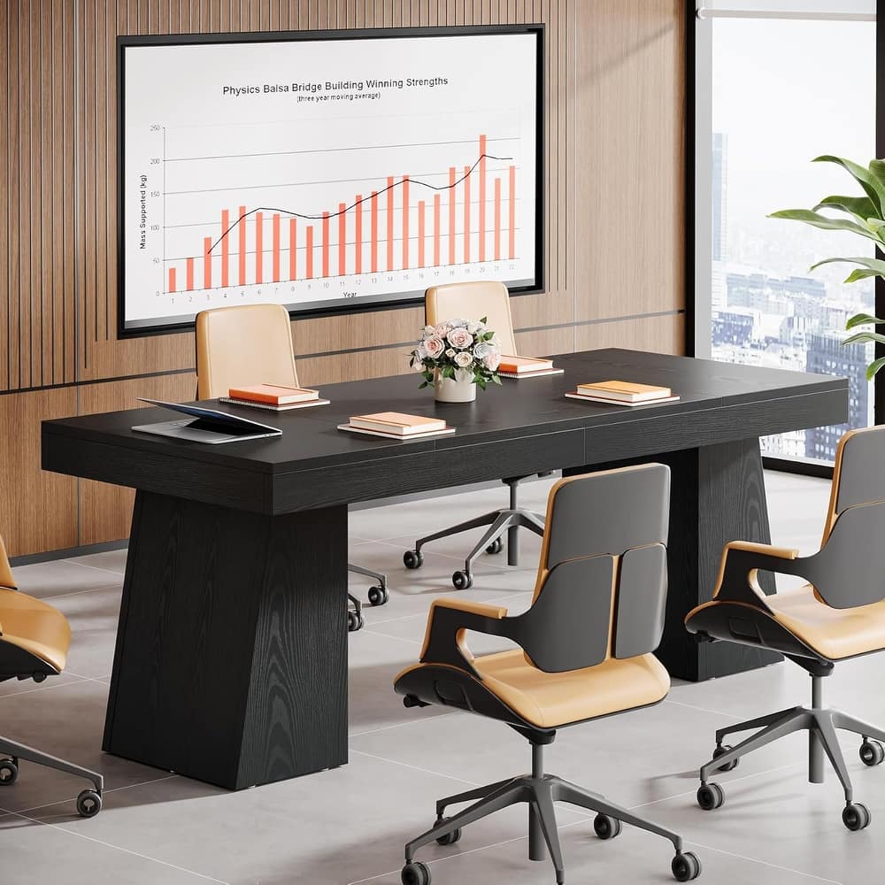 55.1" W Conference Table, Modern Meeting Table with Trapezoidal Legs