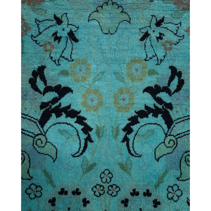 Overton Hand Knotted Wool Vintage Inspired Modern Contemporary Overdyed Blue Area Rug - 9' 0" x 12' 0"