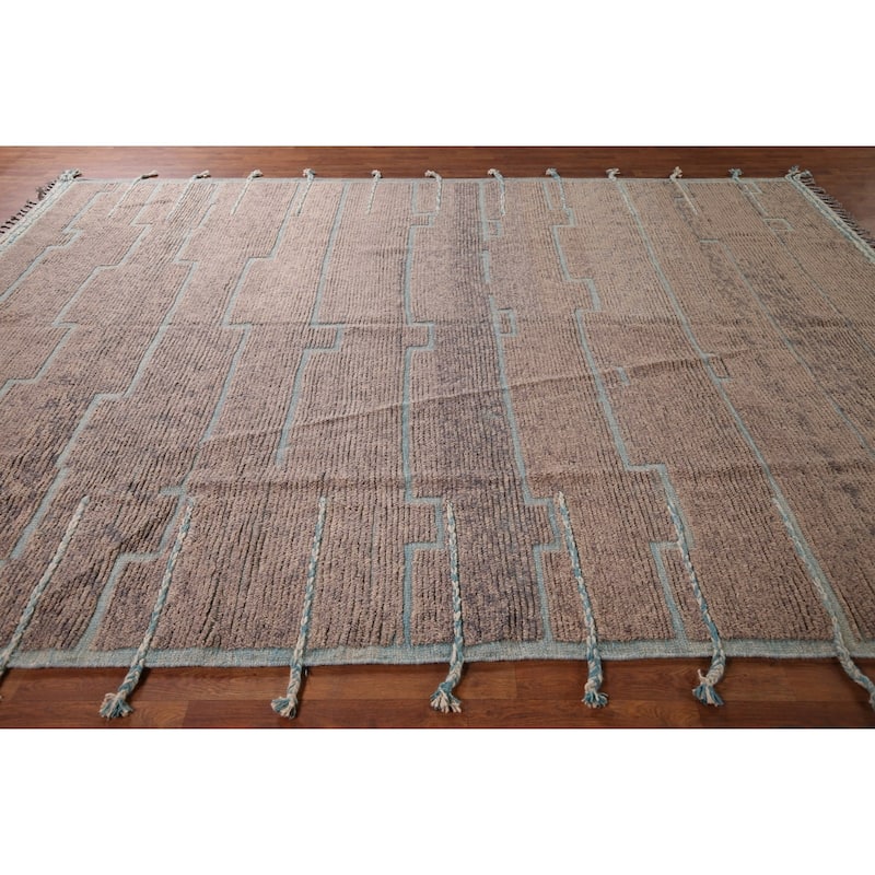 Brown Moroccan Abstract Area Rug Hand-Knotted Wool Carpet - 8'9"x 11'11"
