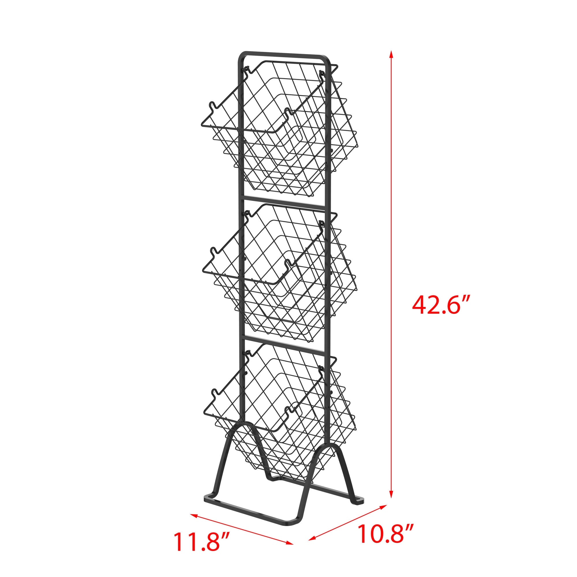 3-Tier Metal Wire Storage Basket Stand with Removable Baskets