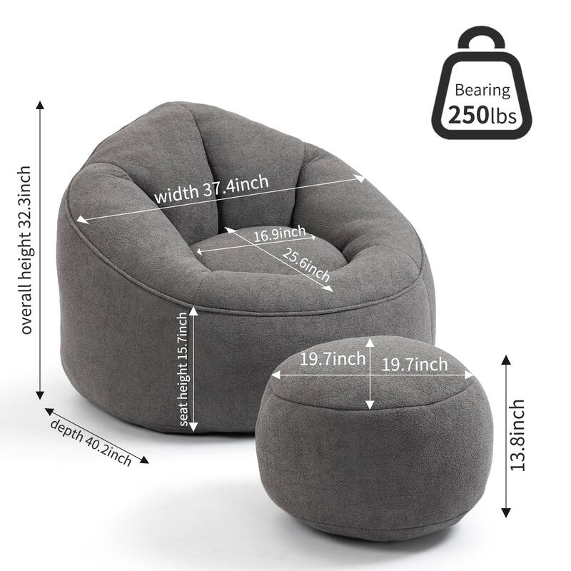Bean Bag Chairs for Adults & Kids, Velvet Lazy Sofa Chair with Ottoman, Modern Accent Chair