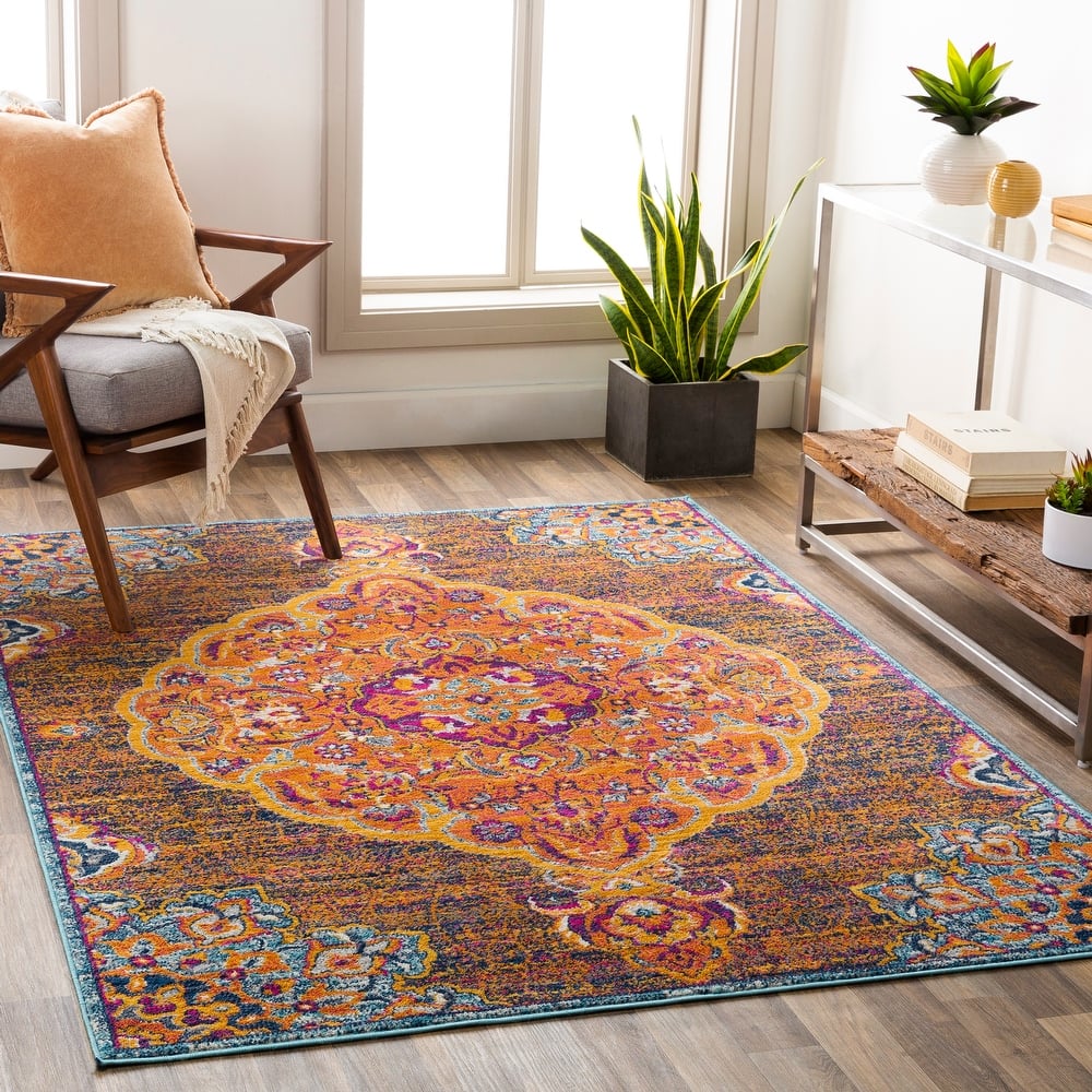 Livabliss Okeefe Vibrant Floral Medallion Area Rug