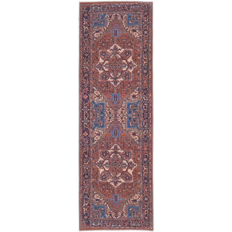 Birchlawn Power Loomed Oriental Area Rug - 2'-7" x 8' - Blue/Navy Blue/Red