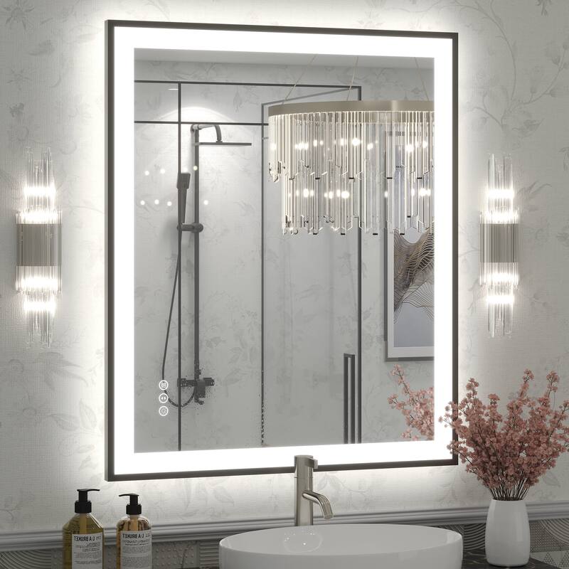 Extra Large Black Frame LED Bathroom Vanity Mirror with 3 Years Warranty and UL Certified - 36x30
