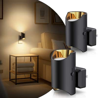 YANSUN Set of 2 Plug-in Dusk-to-Dawn Night Lights, Black Cylinder Wall Lamp, 3000K Warm Light, Sliding Dimmer, US Plug