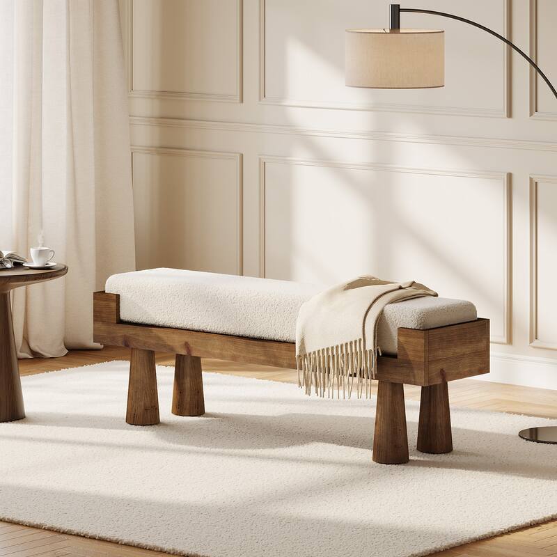 47 Inch Upholstered Entryway Bench, Shoe Bench Padded Seat with Solid Wood Legs