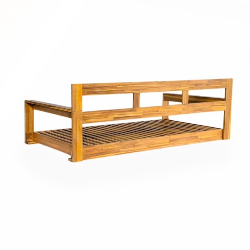 Patio Wooden Twin Size Porch Swing Daybed Frame with 4 Hanging Ropes for Backyard and Outdoor Use