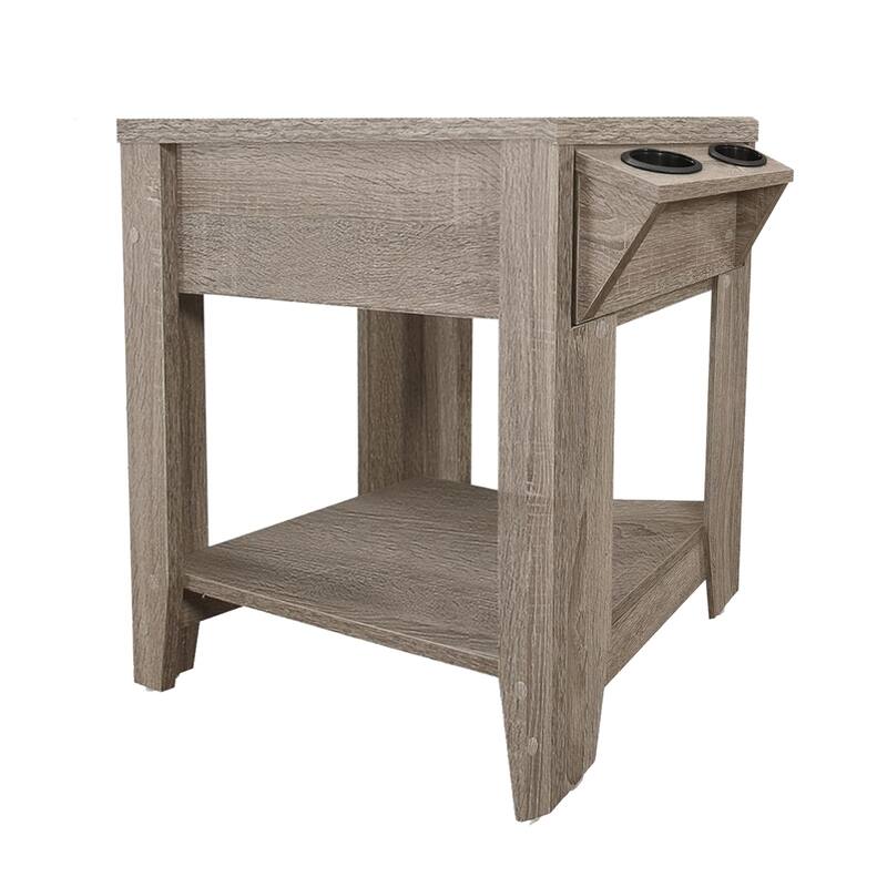 23-Inch Taupe Wood Side Table with Shelf Modern Rectangular End Table for Living Room Storage - 23"H x 28.75"W x 12"L