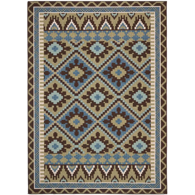 SAFAVIEH Veranda Bukuroshe Indoor/ Outdoor Waterproof Patio Backyard Rug - 8' x 10' - Green/Chocolate
