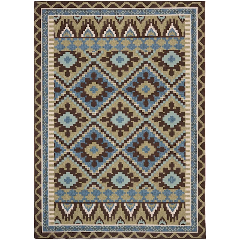SAFAVIEH Veranda Vitaline Indoor/ Outdoor Waterproof Patio Backyard Rug - 8' x 10' - Green/Chocolate
