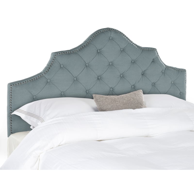 SAFAVIEH Brianna Taupe Linen Upholstered Tufted Headboard - Silver Nailhead (Queen)
