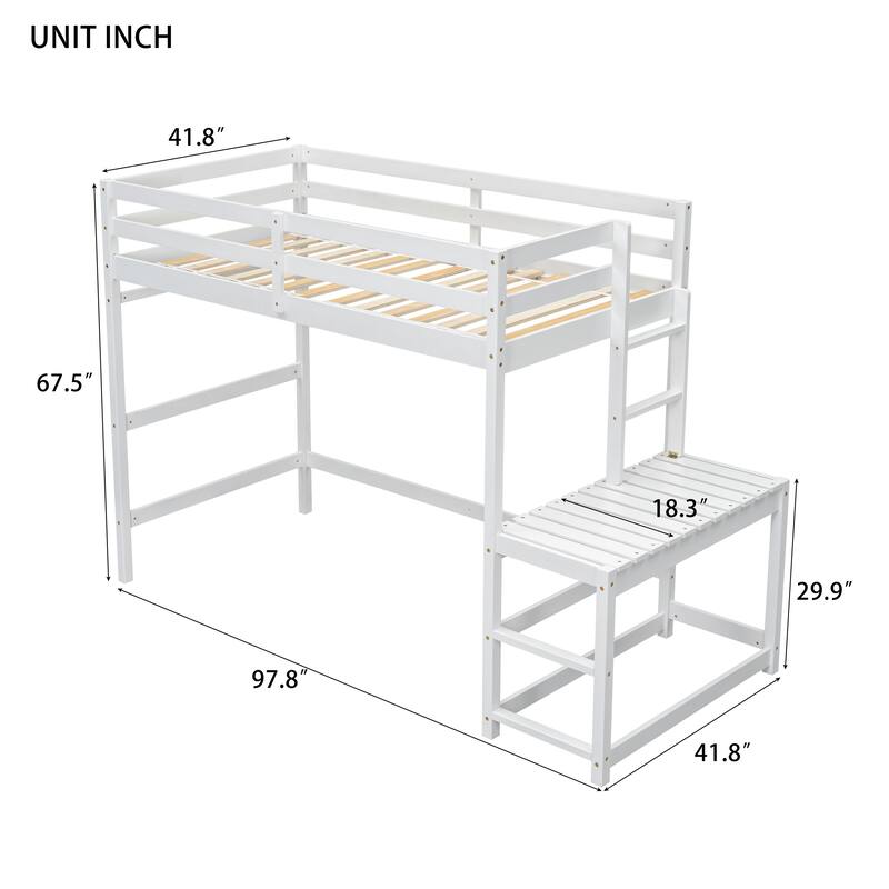 Twin High Loft Bed with Ladder landing Platform, Ladders, Guardrails