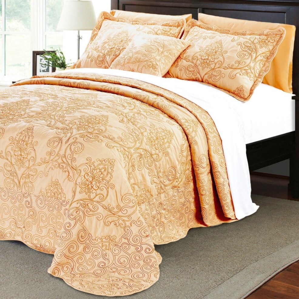 Taupe King Serenta Matte Satin 4 Piece Bedspread Set Taupe King Serenta Matte Satin 4 Piece Bedspread Set