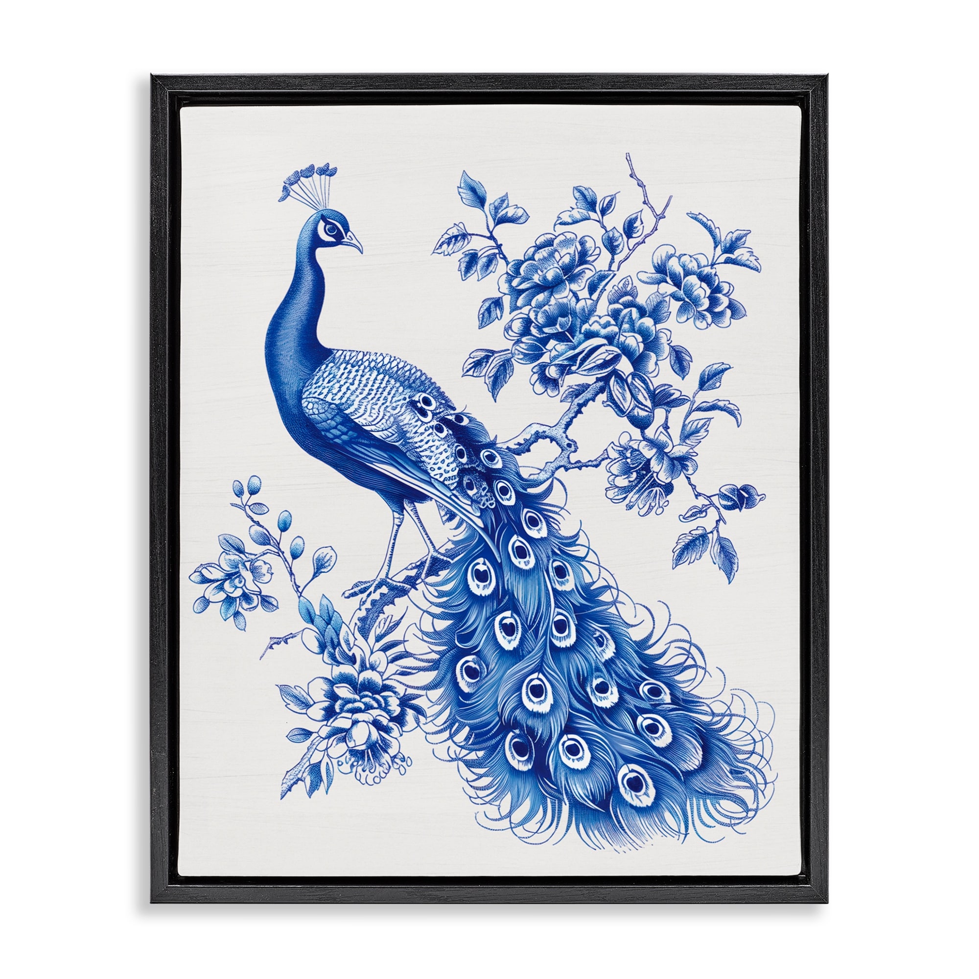 Stupell Vintage Peacock in Toile Style Framed Floater Canvas Wall Art Design By Lettered and Lined