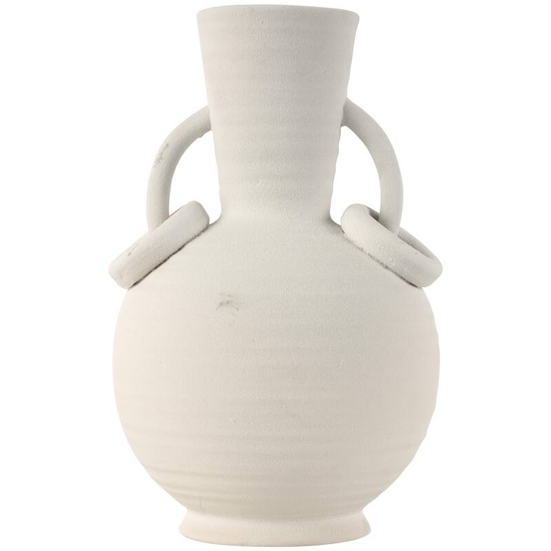 Ceramic Textured Decorative Vase with Ring Handles - Cream - Roche River Decor