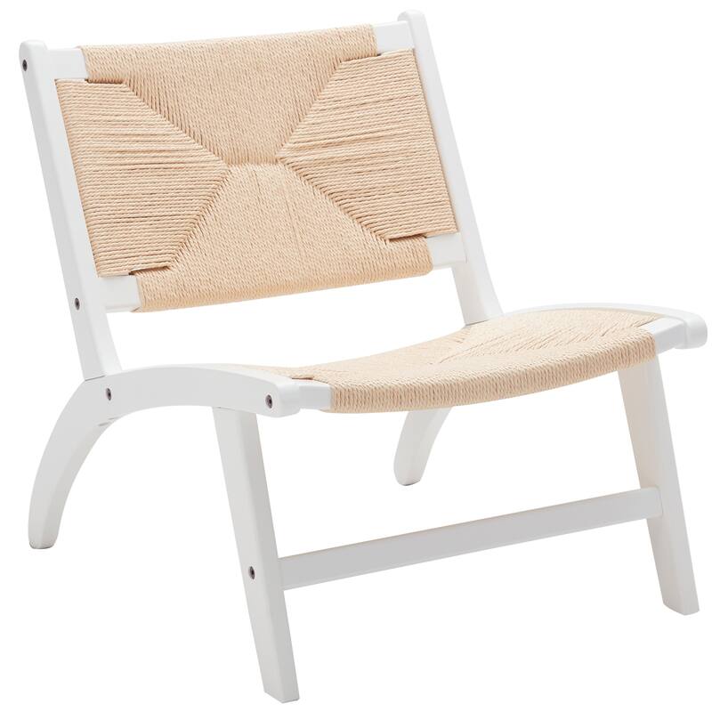 Modern Accent Chairs for Living Room,Accent Chair,Side Chair Natural Wood Woven Weave Paper Rope Seat - White