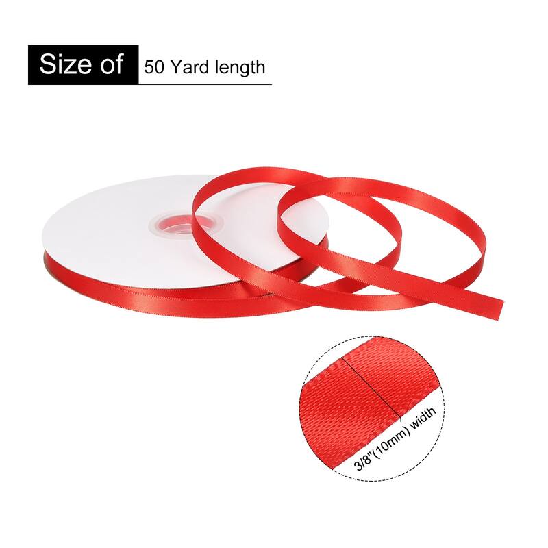 Double Faced Solid Satin Ribbon Polyester Fabric Roll for Gift Party - Red - 3/8" x 50 Yard