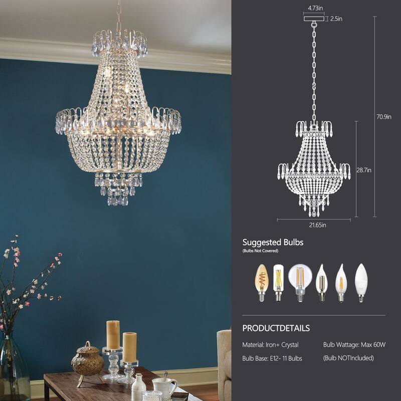 Oaks Aura 27.1-inch Modern Crystal Gold Chandeliers, 10-Light Large Contemporary Luxury 2-Tier Ceiling Lighting