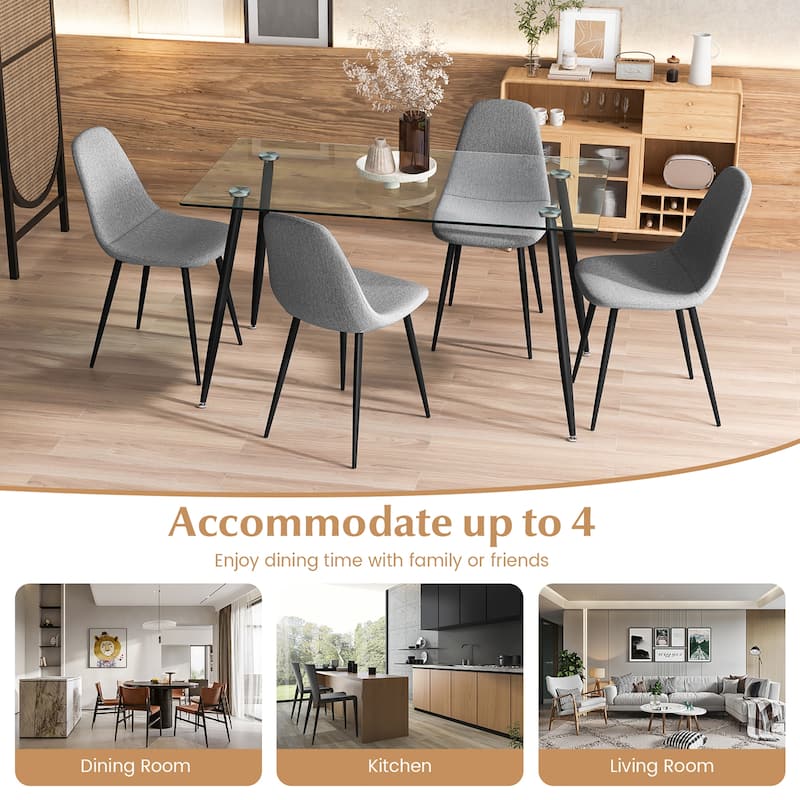 Gymax 5 PCS Dining Table Set 51" Modern Rectangular Glass Table & 4