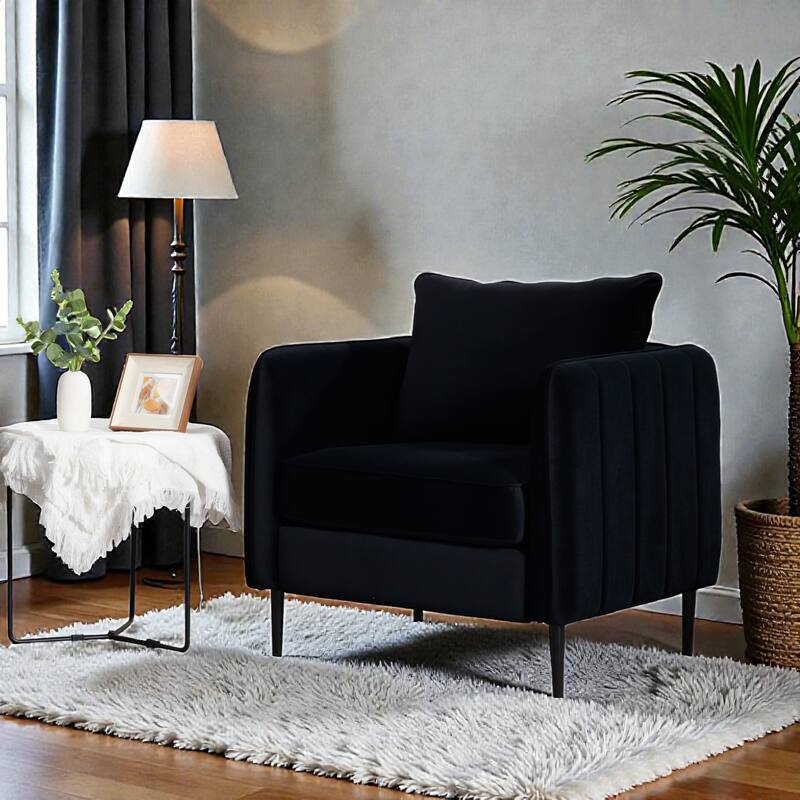 Velvet Accent Chair for Living Room, Mid Century Modern Single Sofa Chair with Pillow and Metal Legs