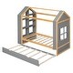 preview thumbnail 7 of 6, Grey Twin Size Solid Pine Wood House Platform Bed with Trundle, Multi Storage Shelves
