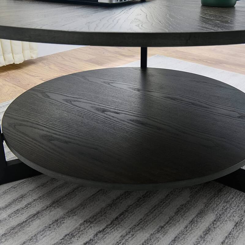 Round Coffee Table with Solid Wood Storage Circle Center Table