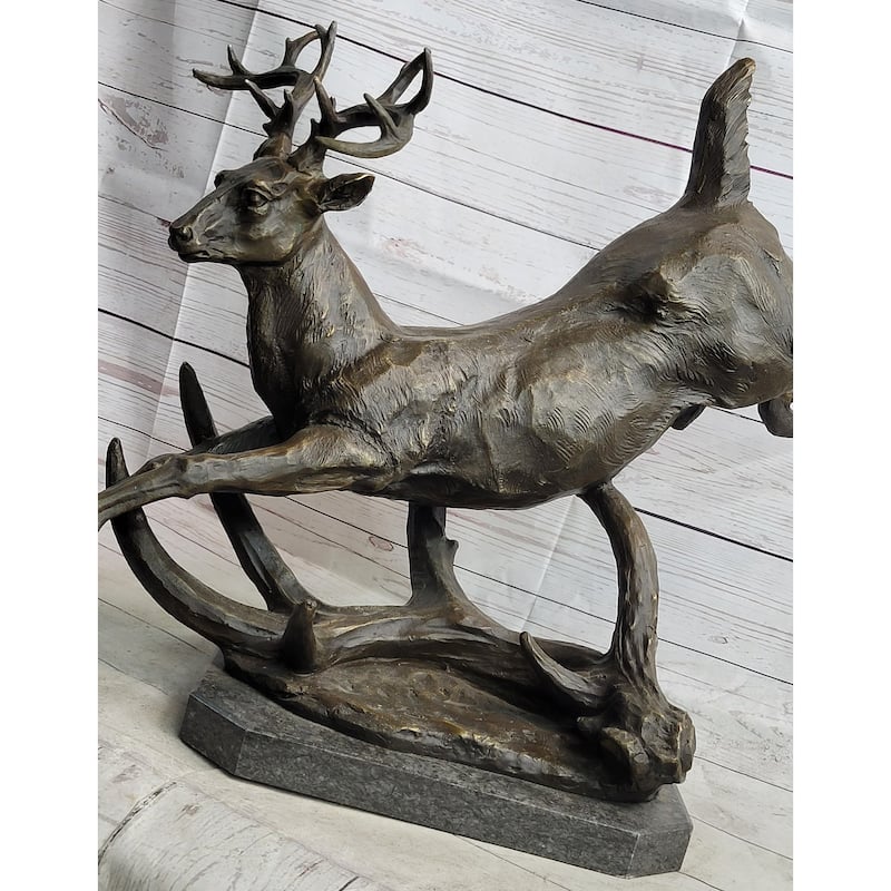 Leaping Stag Reindeer Deer Elk Bronze Caribou Bronze Sculpture Statue Signed Art
