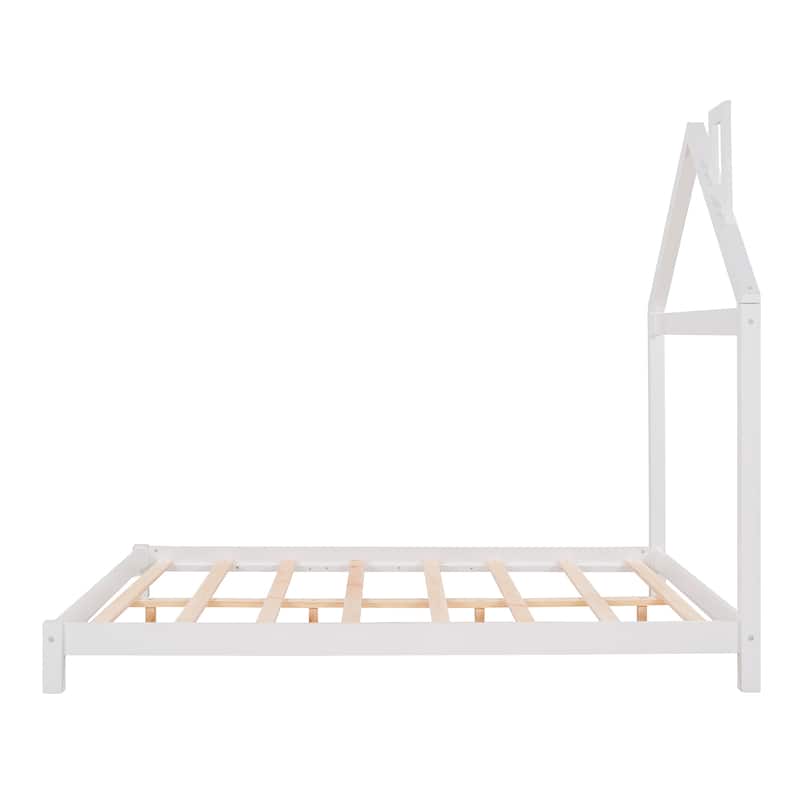 Full Size Wood Platform Bed with House-shaped Headboard