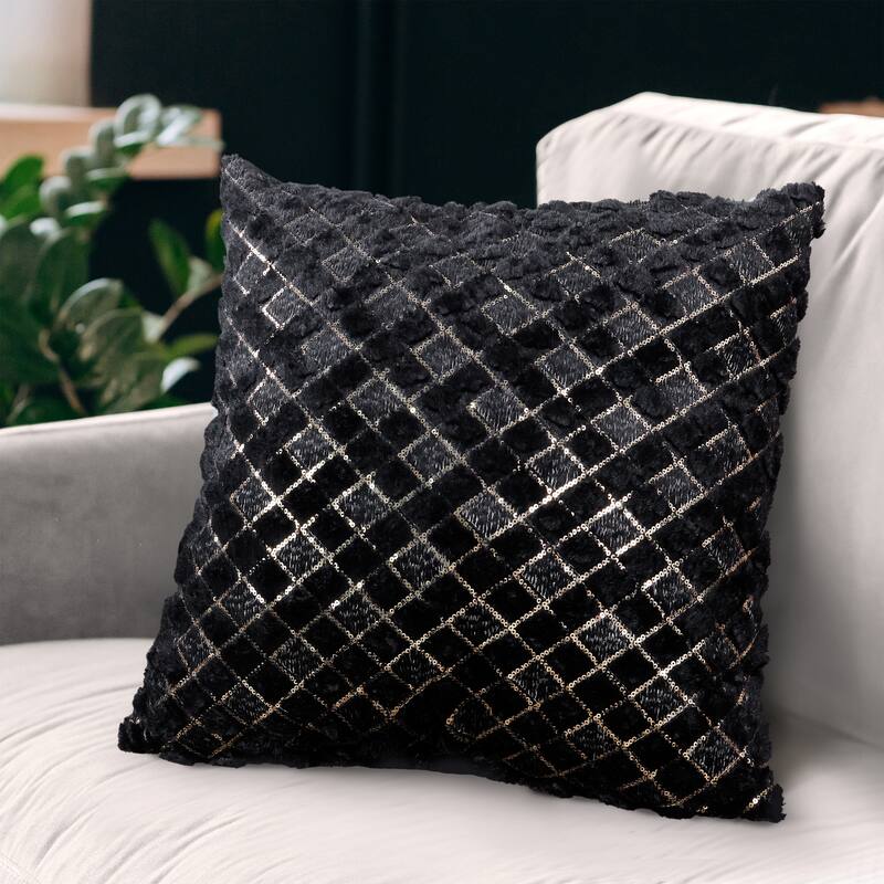 Checker Embroidered Pillow with Sequins