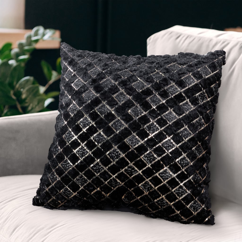 Checker Embroidered Pillow with Sequins