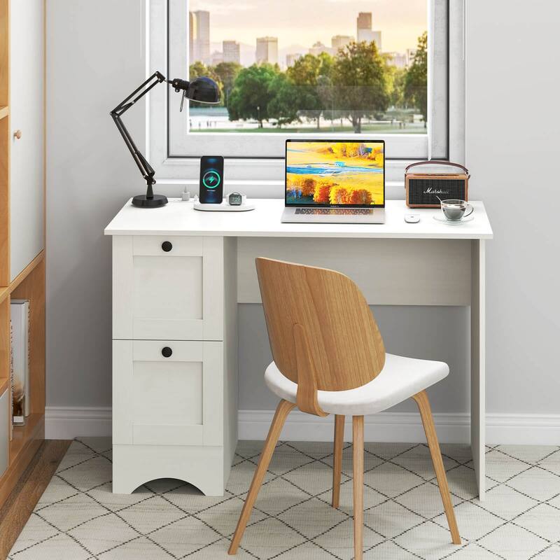 Costway 43" Home Office Desk Compact Study Writing Desk with 2 Drawers